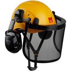 MUSTBAU Sicherheitshelm Schutzhelm Set -  EN397 mit Ohrschützern und Netzvisier - Verstellbarer Kopfbügel von 53 bis 63 cm - Ideal für Forstwirtschaft, Baustellen und Dienstleistungen